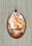 Dendrite Agate and Diamond Oval with Sterling Silver Pendant, .63 Cts