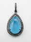 AAA Aquamarine Teardop Shaped Sterling Silver Pendant with Double Row of Diamonds