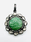 Shamrock Engraved Green Jade Raw Diamond Sterling Silver Pendant