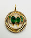 14K Yellow Gold Emerald and Diamond Bird Corrugated Disc Pendant