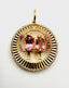 14K Yellow Gold Pink Tourmaline and Diamond Birds Corrugated Disc Pendant