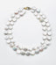 18" Two Strand Organic Shaped White Freshwater Coin Pearl Necklace with 2 Tone Diamond Clasp ￼