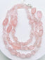 18" 3 Strand Mixed Shaped Rose Quartz Necklace with Sterling Silver Clasp