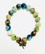 Pyrite Dioptase Ball Bracelet with Two Tone Diamond Dragonfly, 7.25"