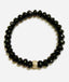 Faceted Black Spinel Rondelle Bracelet with Double Diamond Rondelle, 7.25"