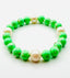 Lime Green Smooth Jasper Ball and White Freshwater Pearl Bracelet, 7.25"