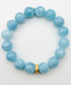 Faceted 12mm Aqua Blue Quartz Ball Stretch Bracelet with 18K Yellow Gold Vermeil Diamond, 7.35"