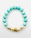 Aqua Terra Agate Smooth Ball and White Freshwater Pearl Bracelet with Gold Vermeil Diamond Rondelle, 7.25"