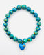 Blue Green Jasper Ball Bracelet with Turquoise Heart, 7.25"