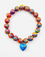 Primary Colors Fordite Ball Bracelet with Turquoise Heart, 7.25"