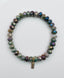 Mystic Coated Multi Color Faceted Agate Stretch Bracelet With a Vermeil and Diamond Dogtag