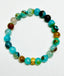 Aqua Blue and Brown Agate Ball Bracelet with Vermeil Triple Row Diamond Rondelle
