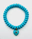 Smooth Blue Turquoise Rondelle Bracelet with a Natural Turqouise and Raw Diamond Heart, 18K Vermeil