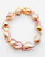 Peach Natural Baroque Pearl Stretch Bracelet with Gold Vermeil Diamond Dogtag, 7.5"