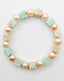 Cube Blue Impression Jasper and Pink Freshwater Pearl Bracelet, 7.25"
