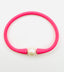 Salmon Pink Rubber Bracelet with White Freshwater Pearl , 7.25"