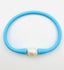 Sky Blue Rubber Bracelet with White Freshwater Pearl , 7.25"