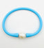 Sky Blue Rubber Bracelet with White Freshwater Pearl  , 7.25"
