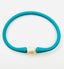 Teal Rubber Bracelet with White Freshwater Pearl  , 7.25"