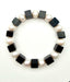 Freshwater Pearl and Black Onyx Cube Stretch Bracelet, 7.35"