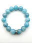 Faceted 12mm Aqua Blue Quartz Ball Stretch Bracelet with Sterling Silver Diamond Rondelle, 7.35"