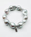 Grey Freshwater Baroque Pearl Stretch Bracelet with Sterling Silver and Diamond Petite Dog Tag