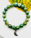 Mystic Green Agate Ball Stretch Bracelet with Sterling Silver Diamond Moon Charm