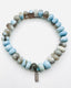 Smooth Peruvian Blue Opal Rondelle Bracelet with Petite Sterling Silver Diamond Dog Tag