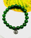 10mm Canadian Jade Stretch Bracelet with Sterling Silver Diamond Peace Sign Charm