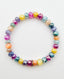 Faceted Mystic Multi Gemstone Stretch Bracelet with Sterilng Silver and Diamond Rondelle, 7.25"