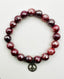 Mystic Red Agate Ball Stretche Bracelet with Sterling Silver Diamond Peace Charm
