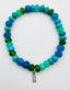 Canadian Jade, Apatite, Chrysoprase, Turquoise Stretch Bracelet with Petite Diamond Dog Tag