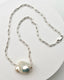Large White Baroque Pearl on Sterling Silver Paperclip Chain, 17"