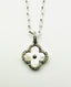 18" Mother of Pearl Diamond Clover on Bright/White Sterling Silver Paperclip Chain