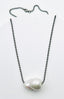 18" Large White Baroque Pearl on Rhodium Sterling Silver Ball Chain