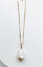 White Baroque Pearl Charm with Vermeil and Diamond Bail on 20" Gold Fill Paperclip Chain