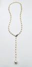 25" Vermeil Paperclip Adjustable Lariat with Freshwater White Baroque Pearl and Diamond Clasp