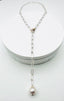25" Diamond Cut Sterling Silver Paperclip Adjustable Lariat with Freshwater Pearl and Diamond Clasp