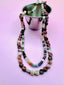 17" Two Strand Faceted Mixed Cube and Petrified Wood Necklace