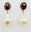 Ruby, Diamond, White Baroque Pearl Post Earrings with 14K Gold