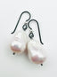 White Freshwater Baroque Pearl on Silver and Black Rhodium French Hook