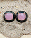 Rose Quartz and Diamond Square Vermeil Post Earring, .5"