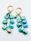 Coated Natural Turquoise Teardrop Earring on Gold Vermeil Huggie, 2"