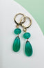 Green Onyx Teardop Earring On a Gold Fill Huggie  1.75"