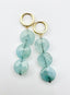 Hand-Cut Faceted Coin Shaped Triple Aquamarine Earring on Gold Fill Huggie, 2"