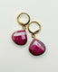 Pink Mystic Moonstone Teardrop Gold Faceted Huggie Earring 1"