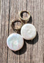 Large Freshwater Coin Pearl Earring on 15mm Gold Fill Huggie, 1.5"