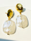 Flat Faceted Mystic Moonstone Earring with Gold Hammered Top