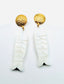 Large Mother of Pearl Fish Earring on Gold Vermeil Hammered Post, 1.5" H