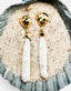 White Freshwater Stick Pearl Earring with Gold Fill Faceted Bead on Hammered Teardrop Gold Fill Post, 1.75"